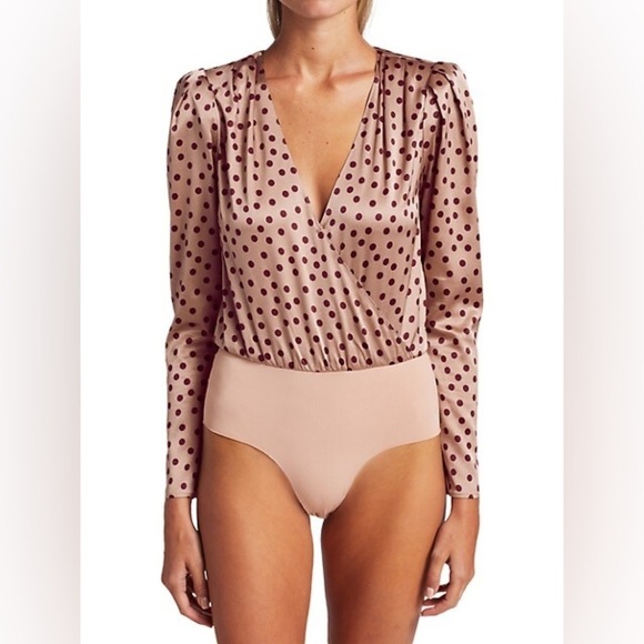 L’AGENCE | Brenda Puff Sleeve Silk Bodysuit Dots Size XS - Picture 1 of 14